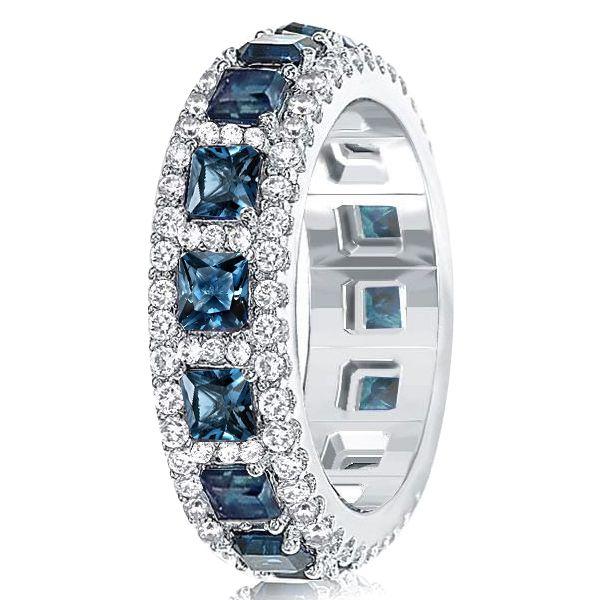 Princess Cut Blue Topaz Eternity Band Ring in Sterling Silver - Anniversary Ring