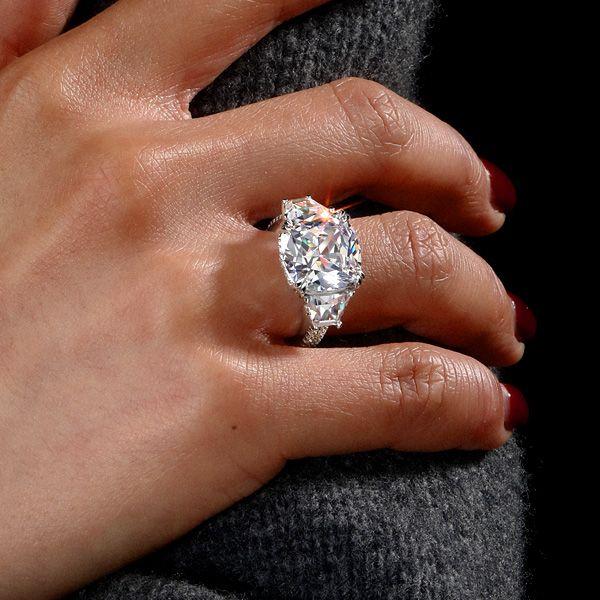Sterling Silver Double Prong Three Stone Engagement Ring - 9.52 CT Center