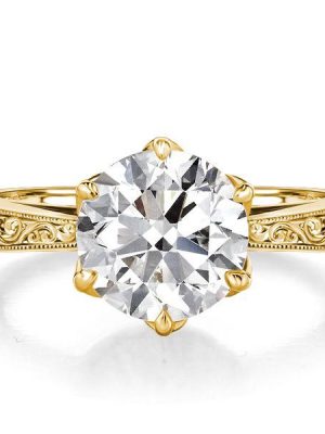Round Cut Solitaire Engagement Ring - 925 Sterling Silver Vintage Style