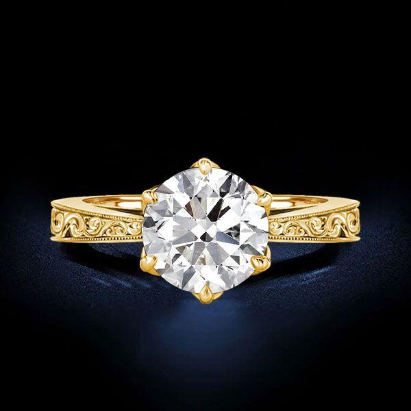 Round Cut Solitaire Engagement Ring - 925 Sterling Silver Vintage Style