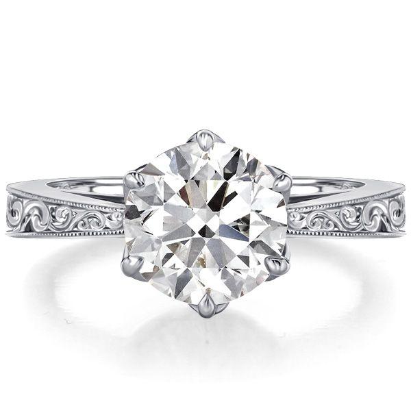 Round Cut Solitaire Engagement Ring - 925 Sterling Silver Vintage Style