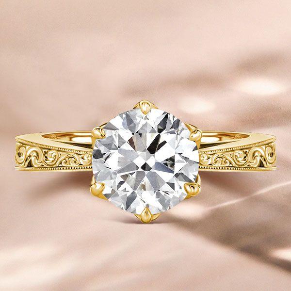 Round Cut Solitaire Engagement Ring - 925 Sterling Silver Vintage Style