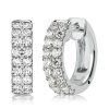 Double Row Diamond Accent Huggie Hoop Earrings in Sterling Silver