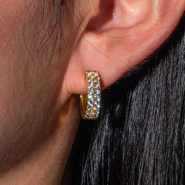 Double Row Diamond Accent Huggie Hoop Earrings in Sterling Silver