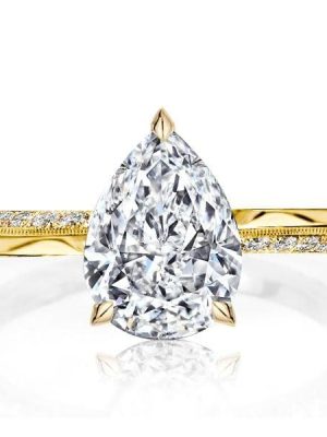 18K Gold Plated Pear Cut White Sapphire Engagement Ring with 2.61 CT. TW. Center Stone