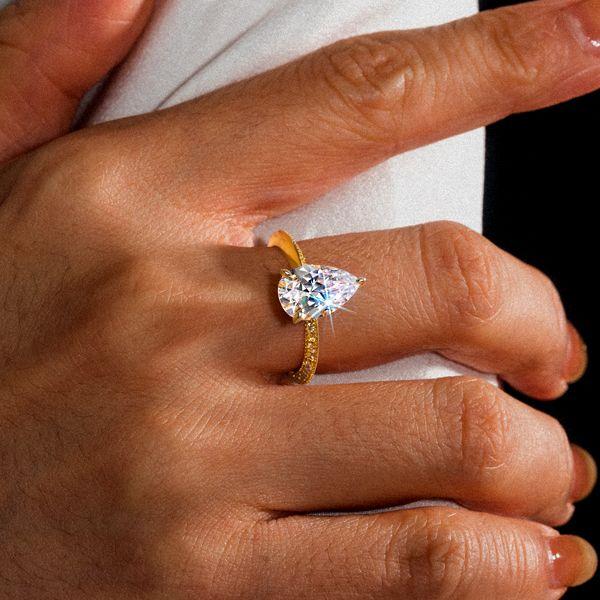18K Gold Plated Pear Cut White Sapphire Engagement Ring with 2.61 CT. TW. Center Stone