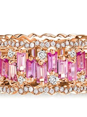 Rose Gold Baguette Pink Sapphire Wedding Band - 12.50 CT. TW.