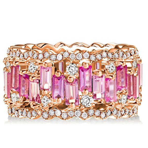 Rose Gold Baguette Pink Sapphire Wedding Band - 12.50 CT. TW.