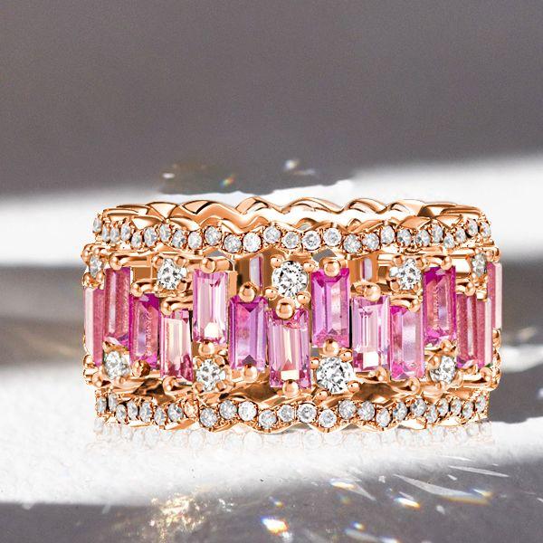 Rose Gold Baguette Pink Sapphire Wedding Band - 12.50 CT. TW.
