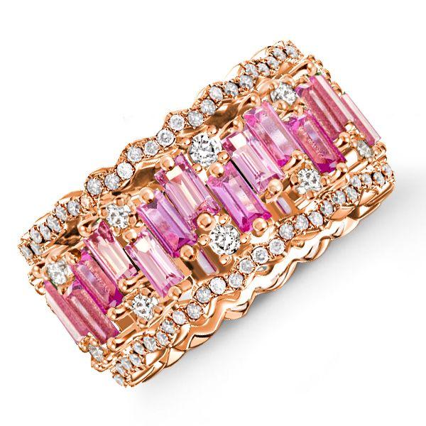 Rose Gold Baguette Pink Sapphire Wedding Band - 12.50 CT. TW.