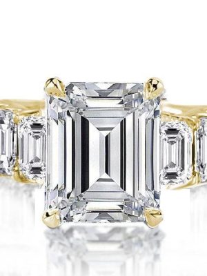Emerald Engagement Ring - 18K Gold Plated Sterling Silver Statement Ring