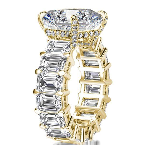 Emerald Engagement Ring - 18K Gold Plated Sterling Silver Statement Ring