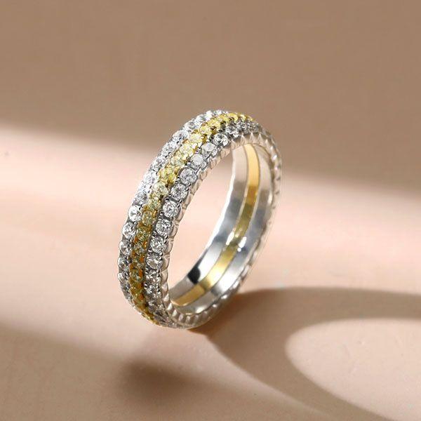 Triple Row Cubic Zirconia Wedding Band in Sterling Silver