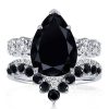 9.84 CTW Pear Cut Black Sapphire Bridal Set in Rhodium Plated Sterling Silver