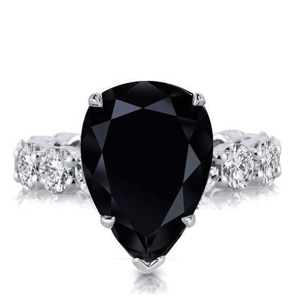9.84 CTW Pear Cut Black Sapphire Bridal Set in Rhodium Plated Sterling Silver