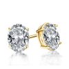 18K Gold Plated Sterling Silver Oval Cut Solitaire Stud Earrings for Women