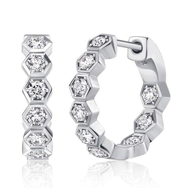 Sterling Silver Honeycomb Hoop Earrings | Round Cut Dangle Earrings for Women