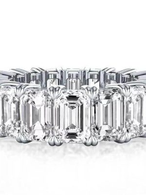 Emerald & White Sapphire Eternity Wedding Band in Sterling Silver (8.15 CT. TW.)