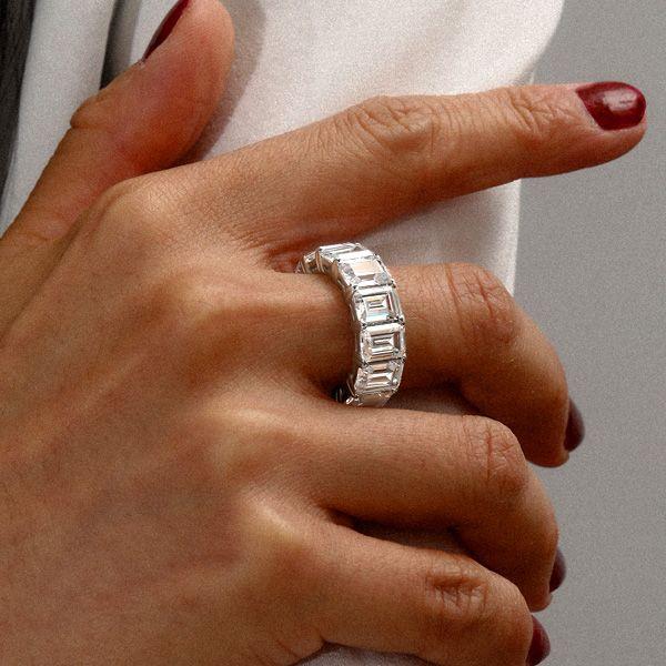 Emerald & White Sapphire Eternity Wedding Band in Sterling Silver (8.15 CT. TW.)
