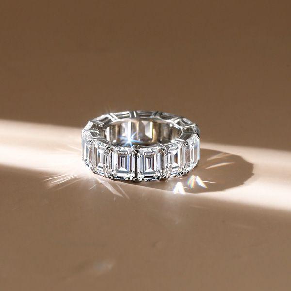 Emerald & White Sapphire Eternity Wedding Band in Sterling Silver (8.15 CT. TW.)