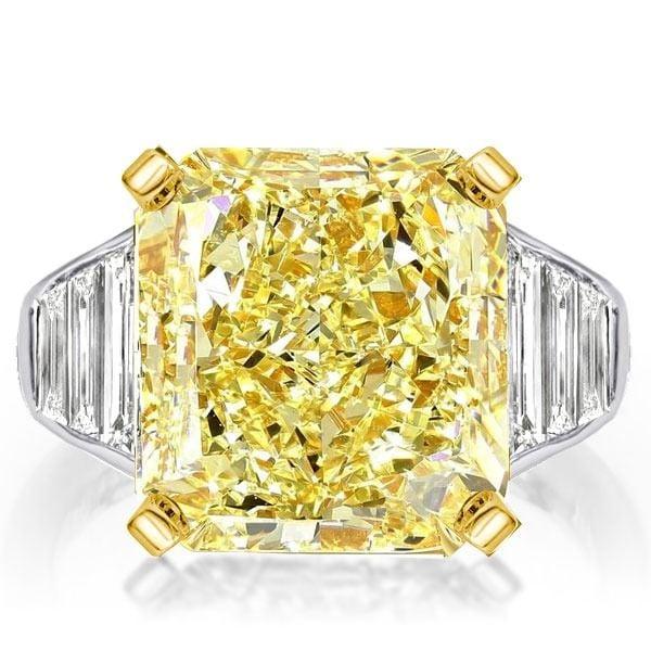 Radiant Cut Yellow Sapphire Engagement Ring in Two Tone Sterling Silver