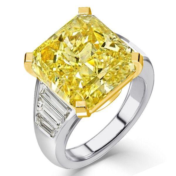 Radiant Cut Yellow Sapphire Engagement Ring in Two Tone Sterling Silver