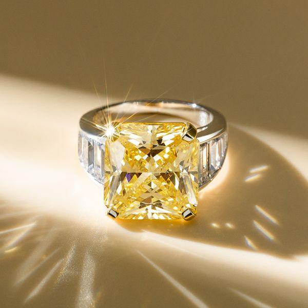 Radiant Cut Yellow Sapphire Engagement Ring in Two Tone Sterling Silver