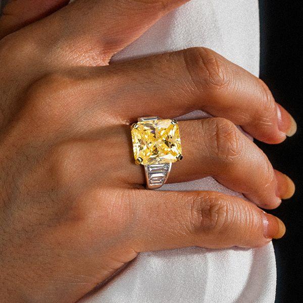 Radiant Cut Yellow Sapphire Engagement Ring in Two Tone Sterling Silver