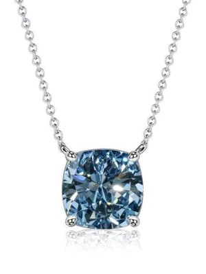 Cushion Cut Blue Topaz Solitaire Pendant Necklace in Sterling Silver