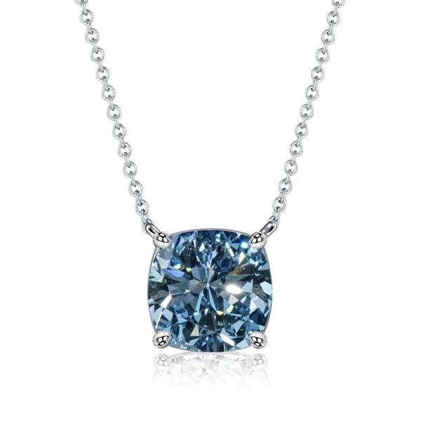 Cushion Cut Blue Topaz Solitaire Pendant Necklace in Sterling Silver