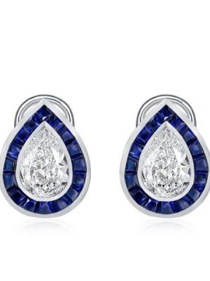 Fashion Halo Pear Bezel Set Stud Earrings in 925 Sterling Silver (5.00 CT. TW.)