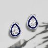 Fashion Halo Pear Bezel Set Stud Earrings in 925 Sterling Silver (5.00 CT. TW.)