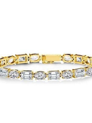 18K Gold Plated Sterling Silver Tennis Bracelet with Alternating Oval and Emerald Cut Stones