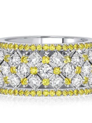 Eternity Multi Row Band Ring with Yellow Topaz and White Sapphire in Sterling Silver