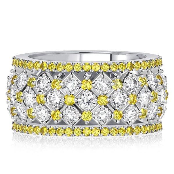 Eternity Multi Row Band Ring with Yellow Topaz and White Sapphire in Sterling Silver