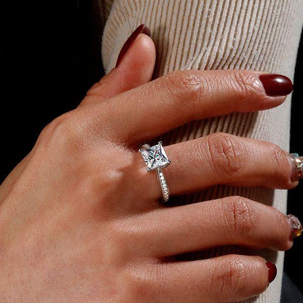Princess Cut Solitaire Engagement Ring - 925 Sterling Silver, 2.0 CT Center Stone