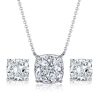 Cushion Cut Solitaire Necklace & Stud Earrings Set - Sterling Silver