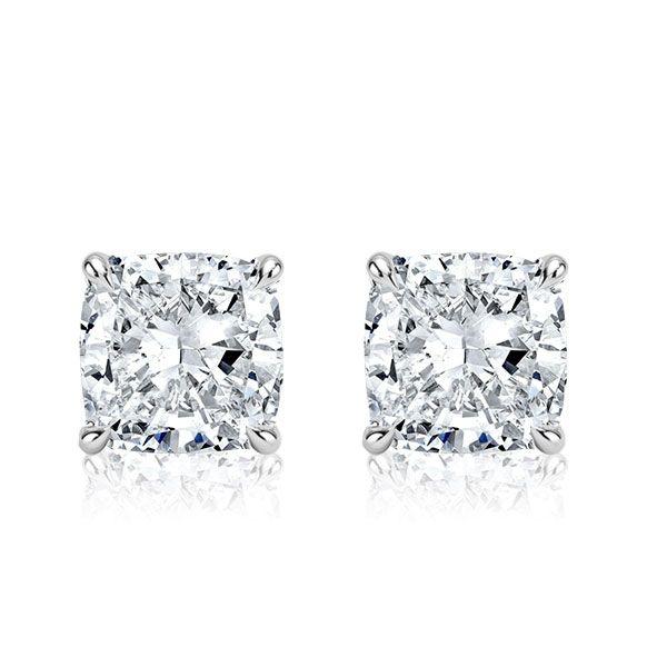 Cushion Cut Solitaire Necklace & Stud Earrings Set - Sterling Silver