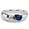 Toi Et Moi Sterling Silver Ring with Oval & Pear Cut White and Blue Sapphire