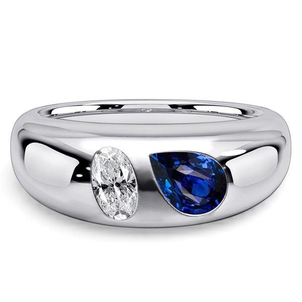 Toi Et Moi Sterling Silver Ring with Oval & Pear Cut White and Blue Sapphire