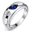 Toi Et Moi Sterling Silver Ring with Oval & Pear Cut White and Blue Sapphire