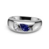 Toi Et Moi Sterling Silver Ring with Oval & Pear Cut White and Blue Sapphire