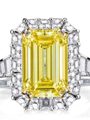 Two Tone Halo Engagement Ring with 6.38 CT. Yellow Sapphire in Sterling Silver