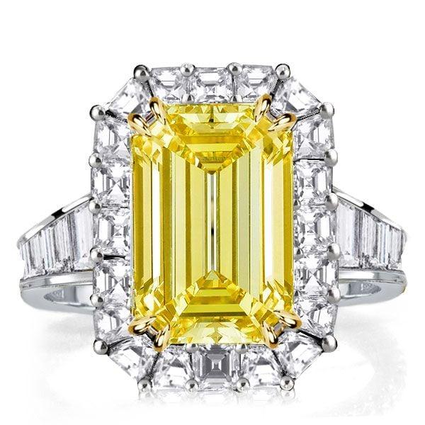 Two Tone Halo Engagement Ring with 6.38 CT. Yellow Sapphire in Sterling Silver