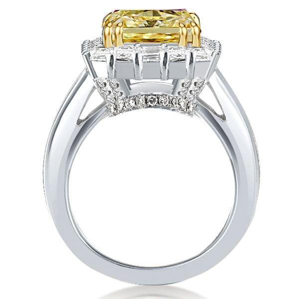 Two Tone Halo Engagement Ring with 6.38 CT. Yellow Sapphire in Sterling Silver