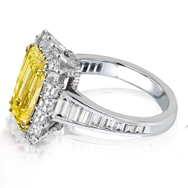 Two Tone Halo Engagement Ring with 6.38 CT. Yellow Sapphire in Sterling Silver