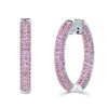 Pink Sapphire Hoop Earrings for Women - 925 Sterling Silver Pave Earrings