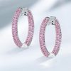 Pink Sapphire Hoop Earrings for Women - 925 Sterling Silver Pave Earrings
