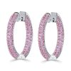 Pink Sapphire Hoop Earrings for Women - 925 Sterling Silver Pave Earrings