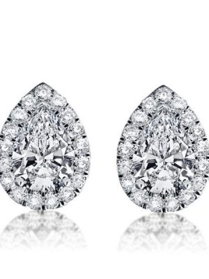Halo Pear Stud Earrings - Created White Sapphire, Sterling Silver